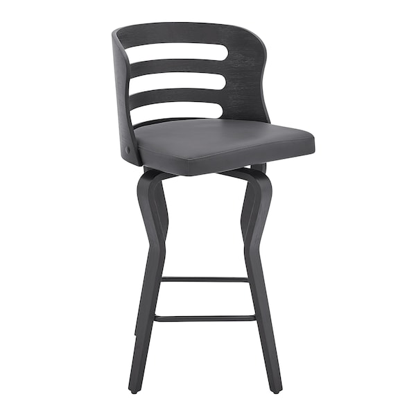 Armen Living Verne 26" Swivel Gray Faux Leather and Black Wood Bar Stool LCVRBABLGR26 - main